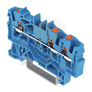 Clema sir de trecere cu 3 coductori 2,5 mmp cu buton WAGO 2202-1304 Albastra