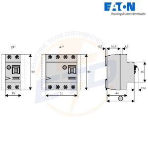 Protectie diferentiala trifazata RCCB 40A Tip A 0,03mA 6kA EATON - Dimensiuni